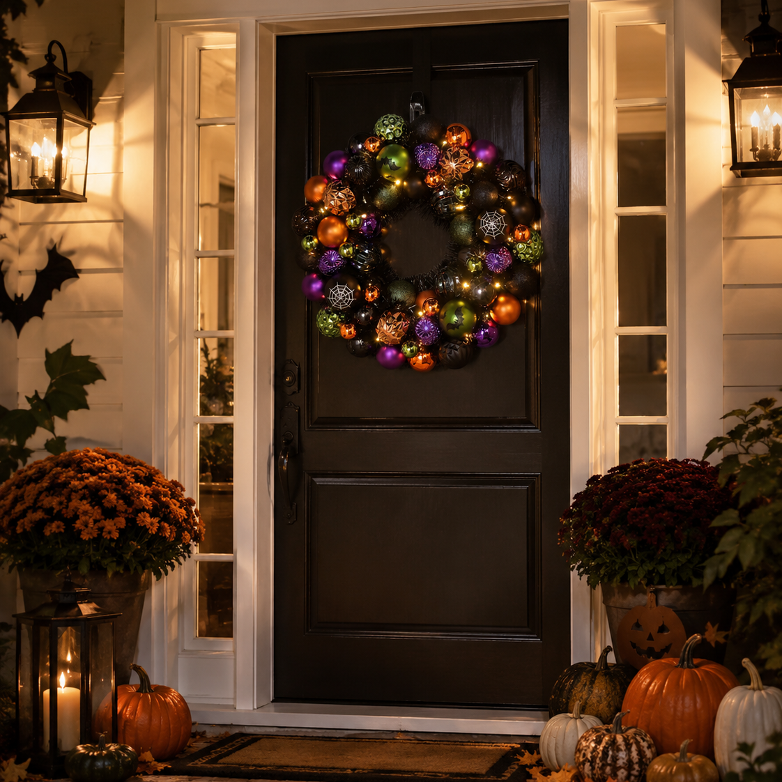 Lit Shatterproof Ornament Halloween Wreath